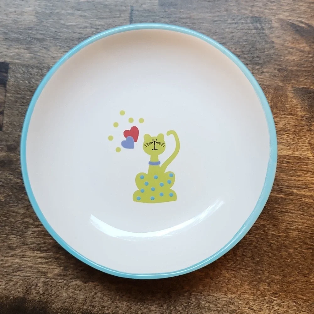 Whisker City Green Cat With Hearts Set Of Bowls